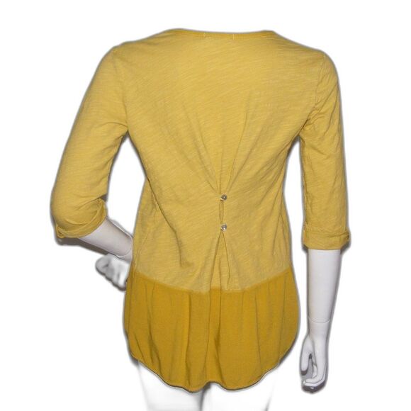 FRESH PRODUCE Top, S, Yellow, Solid, Button Back, Mid length sleeves, Wider neck - Picture 4 of 13